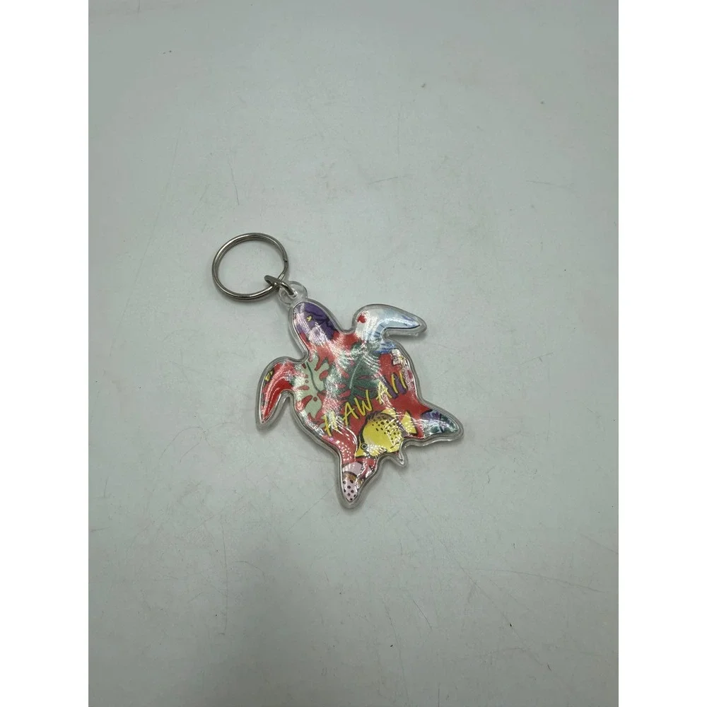 Hawaii Sea Turtle Honu Acrylic Keychain Tropical Fish Floral Souvenir Red Multi
